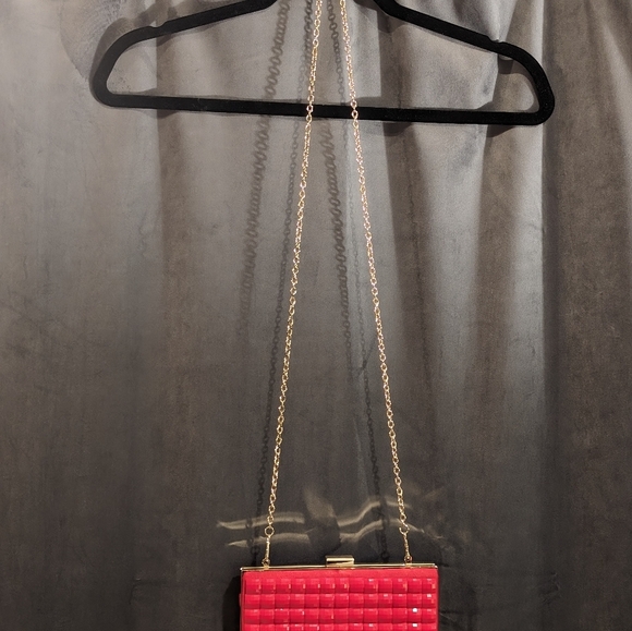 Red Satin and Acrylic Disco Ball Style Evening Bag with Gold Chain Strap - Picture 8 of 12